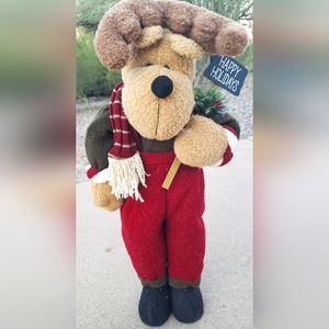 Stuffed Self Standing Winter Reindeer Figurine with Sign saying "Happy Holidays!